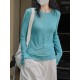 Solid Color Split-Joint Long Sleeves Skinny Round-neck T-shirts Solid Color Split-Joint Long Sleeves Skinny Round-neck T-shirts