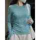 Solid Color Split-Joint Long Sleeves Skinny Round-neck T-shirts Solid Color Split-Joint Long Sleeves Skinny Round-neck T-shirts