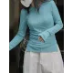 Solid Color Split-Joint Long Sleeves Skinny Round-neck T-shirts Solid Color Split-Joint Long Sleeves Skinny Round-neck T-shirts