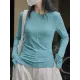 Solid Color Split-Joint Long Sleeves Skinny Round-neck T-shirts Solid Color Split-Joint Long Sleeves Skinny Round-neck T-shirts