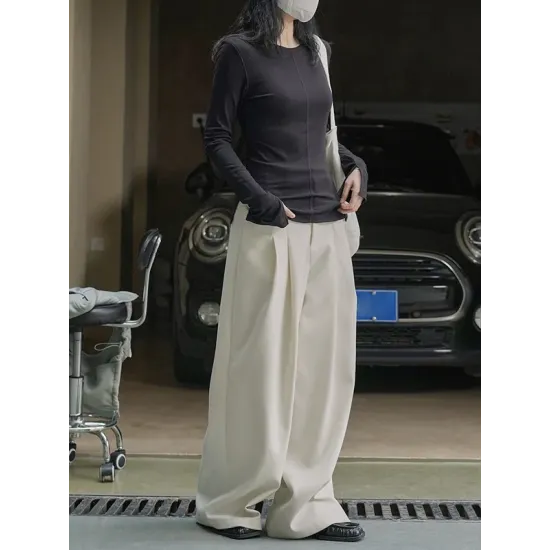 Solid Color Split-Joint Long Sleeves Skinny Round-neck T-shirts Solid Color Split-Joint Long Sleeves Skinny Round-neck T-shirts