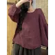 Pleated Solid Color Long Sleeves Loose Round-Neck T-Shirts Pleated Solid Color Long Sleeves Loose Round-Neck T-Shirts