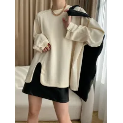 Cropped Loose Split-Side Solid Color Round-Neck T-Shirts Tops