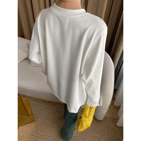 Cropped Loose Split-Side Solid Color Round-Neck T-Shirts Tops Cropped Loose Split-Side Solid Color Round-Neck T-Shirts Tops