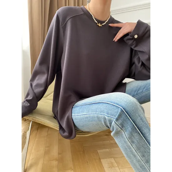 Cropped Loose Split-Side Solid Color Round-Neck T-Shirts Tops Cropped Loose Split-Side Solid Color Round-Neck T-Shirts Tops