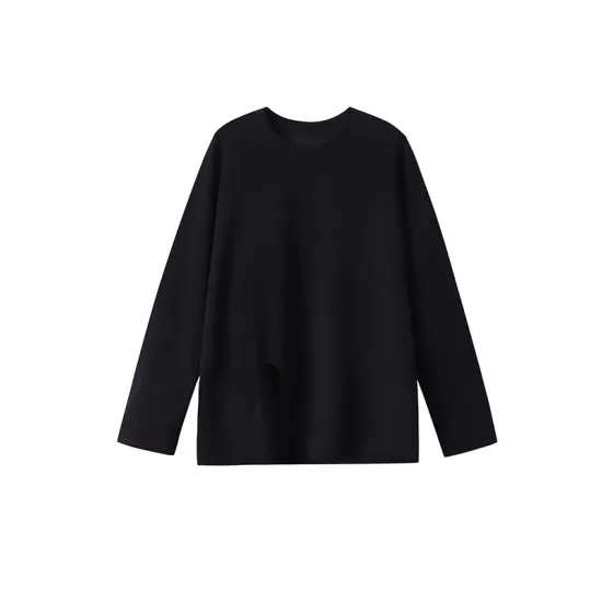 Cropped Loose Split-Side Solid Color Round-Neck T-Shirts Tops Cropped Loose Split-Side Solid Color Round-Neck T-Shirts Tops