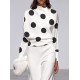 Long Sleeves Loose Polka Dot Stand Collar T-Shirts Long Sleeves Loose Polka Dot Stand Collar T-Shirts