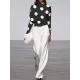 Long Sleeves Loose Polka Dot Stand Collar T-Shirts Long Sleeves Loose Polka Dot Stand Collar T-Shirts