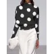 Long Sleeves Loose Polka Dot Stand Collar T-Shirts Long Sleeves Loose Polka Dot Stand Collar T-Shirts