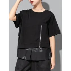 Printing Split-Joint False Two Loose Round-neck T-Shirts Tops