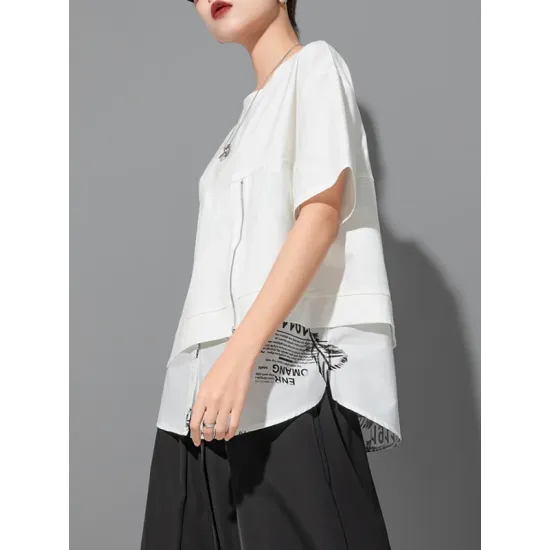 Printing Split-Joint False Two Loose Round-neck T-Shirts Tops Printing Split-Joint False Two Loose Round-neck T-Shirts Tops