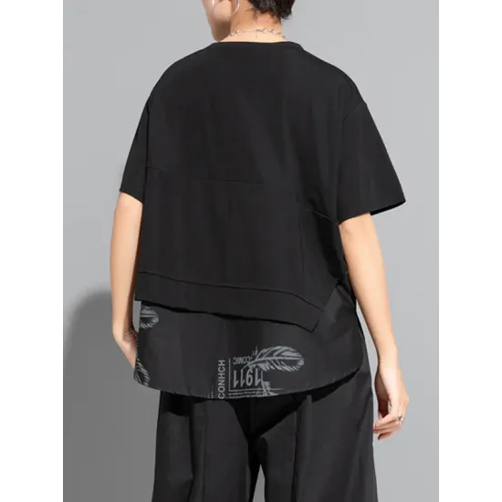 Printing Split-Joint False Two Loose Round-neck T-Shirts Tops Printing Split-Joint False Two Loose Round-neck T-Shirts Tops