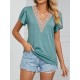 Applique Loose Short Sleeves V-Neck T-Shirts Tops Applique Loose Short Sleeves V-Neck T-Shirts Tops