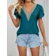 Applique Loose Short Sleeves V-Neck T-Shirts Tops Applique Loose Short Sleeves V-Neck T-Shirts Tops