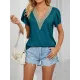 Applique Loose Short Sleeves V-Neck T-Shirts Tops Applique Loose Short Sleeves V-Neck T-Shirts Tops