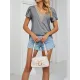 Applique Loose Short Sleeves V-Neck T-Shirts Tops Applique Loose Short Sleeves V-Neck T-Shirts Tops