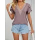 Applique Loose Short Sleeves V-Neck T-Shirts Tops Applique Loose Short Sleeves V-Neck T-Shirts Tops