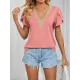 Applique Loose Short Sleeves V-Neck T-Shirts Tops Applique Loose Short Sleeves V-Neck T-Shirts Tops