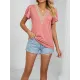 Applique Loose Short Sleeves V-Neck T-Shirts Tops Applique Loose Short Sleeves V-Neck T-Shirts Tops