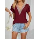 Applique Loose Short Sleeves V-Neck T-Shirts Tops Applique Loose Short Sleeves V-Neck T-Shirts Tops