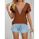 Applique Loose Short Sleeves V-Neck T-Shirts Tops Applique Loose Short Sleeves V-Neck T-Shirts Tops