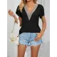 Applique Loose Short Sleeves V-Neck T-Shirts Tops Applique Loose Short Sleeves V-Neck T-Shirts Tops