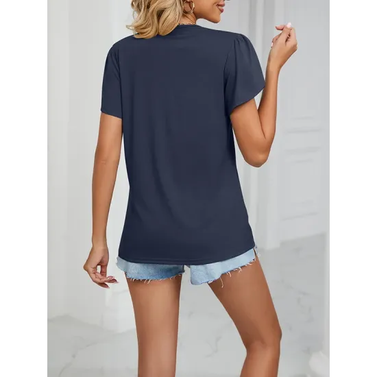 Applique Loose Short Sleeves V-Neck T-Shirts Tops Applique Loose Short Sleeves V-Neck T-Shirts Tops
