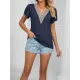 Applique Loose Short Sleeves V-Neck T-Shirts Tops Applique Loose Short Sleeves V-Neck T-Shirts Tops