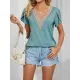 Applique Loose Short Sleeves V-Neck T-Shirts Tops Applique Loose Short Sleeves V-Neck T-Shirts Tops