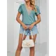 Applique Loose Short Sleeves V-Neck T-Shirts Tops Applique Loose Short Sleeves V-Neck T-Shirts Tops