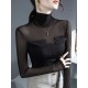 Gauze See-Through Split-Joint Long Sleeves Skinny High-Neck T-Shirts Tops Gauze See-Through Split-Joint Long Sleeves Skinny High-Neck T-Shirts Tops