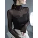 Gauze See-Through Split-Joint Long Sleeves Skinny High-Neck T-Shirts Tops Gauze See-Through Split-Joint Long Sleeves Skinny High-Neck T-Shirts Tops