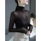 Gauze See-Through Split-Joint Long Sleeves Skinny High-Neck T-Shirts Tops Gauze See-Through Split-Joint Long Sleeves Skinny High-Neck T-Shirts Tops