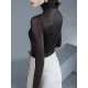 Gauze See-Through Split-Joint Long Sleeves Skinny High-Neck T-Shirts Tops Gauze See-Through Split-Joint Long Sleeves Skinny High-Neck T-Shirts Tops
