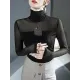 Gauze See-Through Split-Joint Long Sleeves Skinny High-Neck T-Shirts Tops Gauze See-Through Split-Joint Long Sleeves Skinny High-Neck T-Shirts Tops