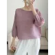Casual Loose Three-Quarter Sleeves Pleated Solid Color Round-Neck T-Shirts Tops Casual Loose Three-Quarter Sleeves Pleated Solid Color Round-Neck T-Shirts Tops