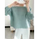 Casual Loose Three-Quarter Sleeves Pleated Solid Color Round-Neck T-Shirts Tops Casual Loose Three-Quarter Sleeves Pleated Solid Color Round-Neck T-Shirts Tops