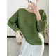 Casual Loose Three-Quarter Sleeves Pleated Solid Color Round-Neck T-Shirts Tops Casual Loose Three-Quarter Sleeves Pleated Solid Color Round-Neck T-Shirts Tops