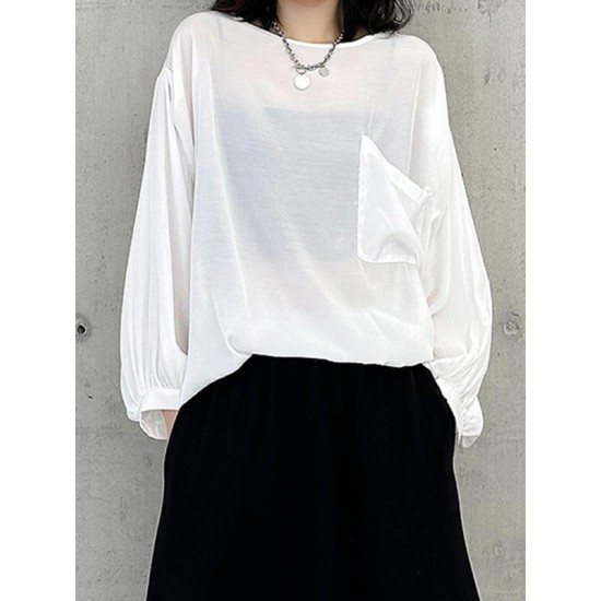 High-Low Sleeves See-Through Solid Color Round-Neck T-Shirts Tops High-Low Sleeves See-Through Solid Color Round-Neck T-Shirts Tops