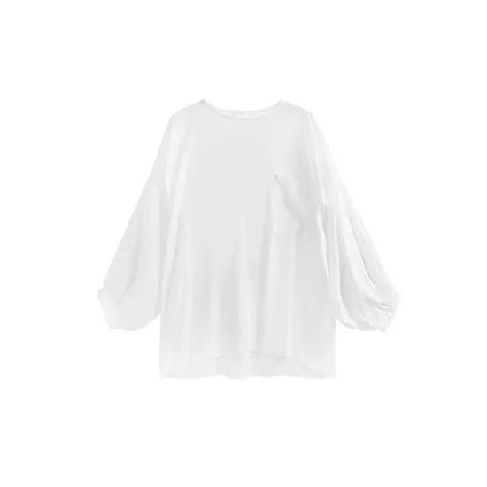 High-Low Sleeves See-Through Solid Color Round-Neck T-Shirts Tops High-Low Sleeves See-Through Solid Color Round-Neck T-Shirts Tops