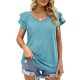 Falbala Solid Color Split-Joint Loose Short Sleeves V-Neck T-Shirts Falbala Solid Color Split-Joint Loose Short Sleeves V-Neck T-Shirts
