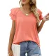 Falbala Solid Color Split-Joint Loose Short Sleeves V-Neck T-Shirts Falbala Solid Color Split-Joint Loose Short Sleeves V-Neck T-Shirts