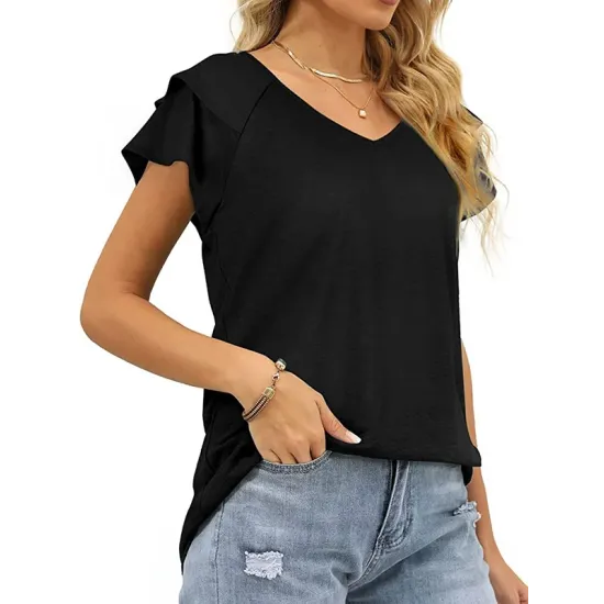 Falbala Solid Color Split-Joint Loose Short Sleeves V-Neck T-Shirts Falbala Solid Color Split-Joint Loose Short Sleeves V-Neck T-Shirts