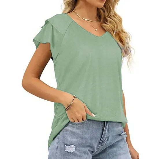 Falbala Solid Color Split-Joint Loose Short Sleeves V-Neck T-Shirts Falbala Solid Color Split-Joint Loose Short Sleeves V-Neck T-Shirts