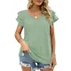 Falbala Solid Color Split-Joint Loose Short Sleeves V-Neck T-Shirts Falbala Solid Color Split-Joint Loose Short Sleeves V-Neck T-Shirts