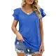 Falbala Solid Color Split-Joint Loose Short Sleeves V-Neck T-Shirts Falbala Solid Color Split-Joint Loose Short Sleeves V-Neck T-Shirts
