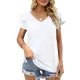 Falbala Solid Color Split-Joint Loose Short Sleeves V-Neck T-Shirts Falbala Solid Color Split-Joint Loose Short Sleeves V-Neck T-Shirts
