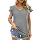 Falbala Solid Color Split-Joint Loose Short Sleeves V-Neck T-Shirts Falbala Solid Color Split-Joint Loose Short Sleeves V-Neck T-Shirts