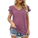 Falbala Solid Color Split-Joint Loose Short Sleeves V-Neck T-Shirts Falbala Solid Color Split-Joint Loose Short Sleeves V-Neck T-Shirts