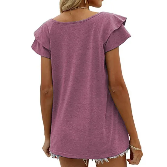 Falbala Solid Color Split-Joint Loose Short Sleeves V-Neck T-Shirts Falbala Solid Color Split-Joint Loose Short Sleeves V-Neck T-Shirts